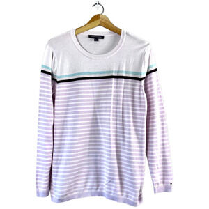 Women's White and Purple Pastel Sweater L